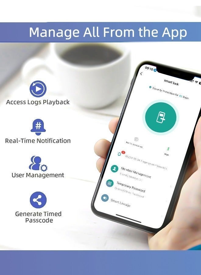 الينك قفل ذكي، قفل باب واي فاي مع التحكم في تطبيق Tuya، أقفال الأبواب مع لوحات المفاتيح، قفل تلقائي لفتح القفل بلمسة واحدة، اللون أسود، نقر 4585 - Image 4
